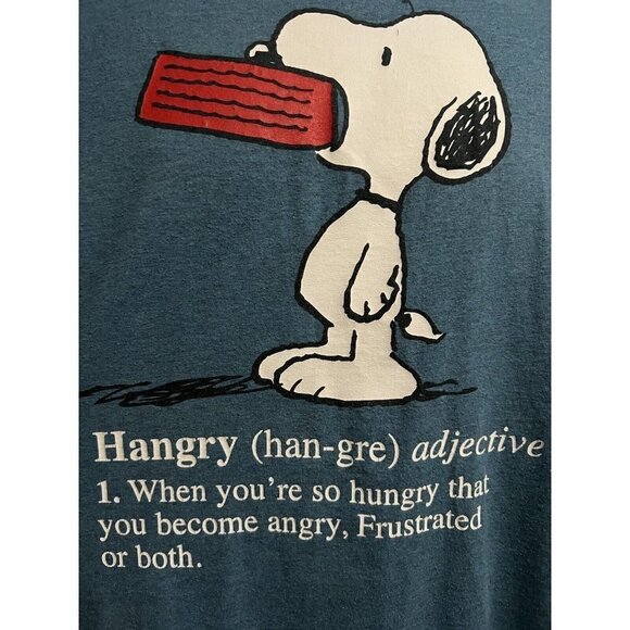 Peanuts Snoopy Dog Blue Graphic Tee Medium Stretch 50/50 Cotton Funny Hangry - Picture 5 of 6